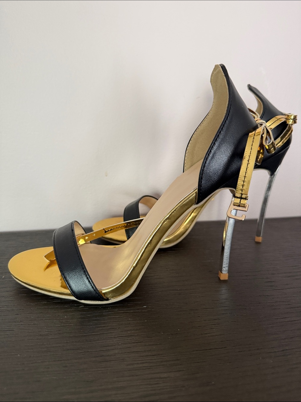 Black & Gold High Heel Sandals - Women's Elegant Evening Shoes
